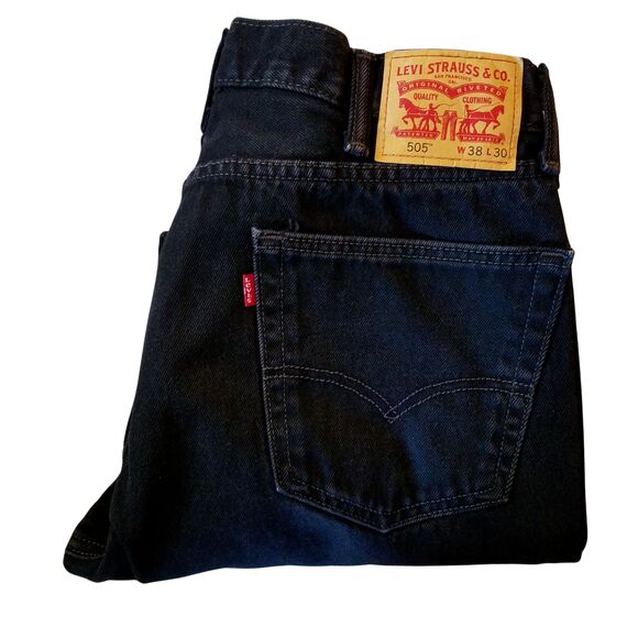 Levi’s 505 Men’s Straight Leg Black Denim Jeans 38x28 - Picture 3 of 6